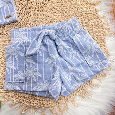 Conj. Cropped e Short Coqueiros - Azul Claro